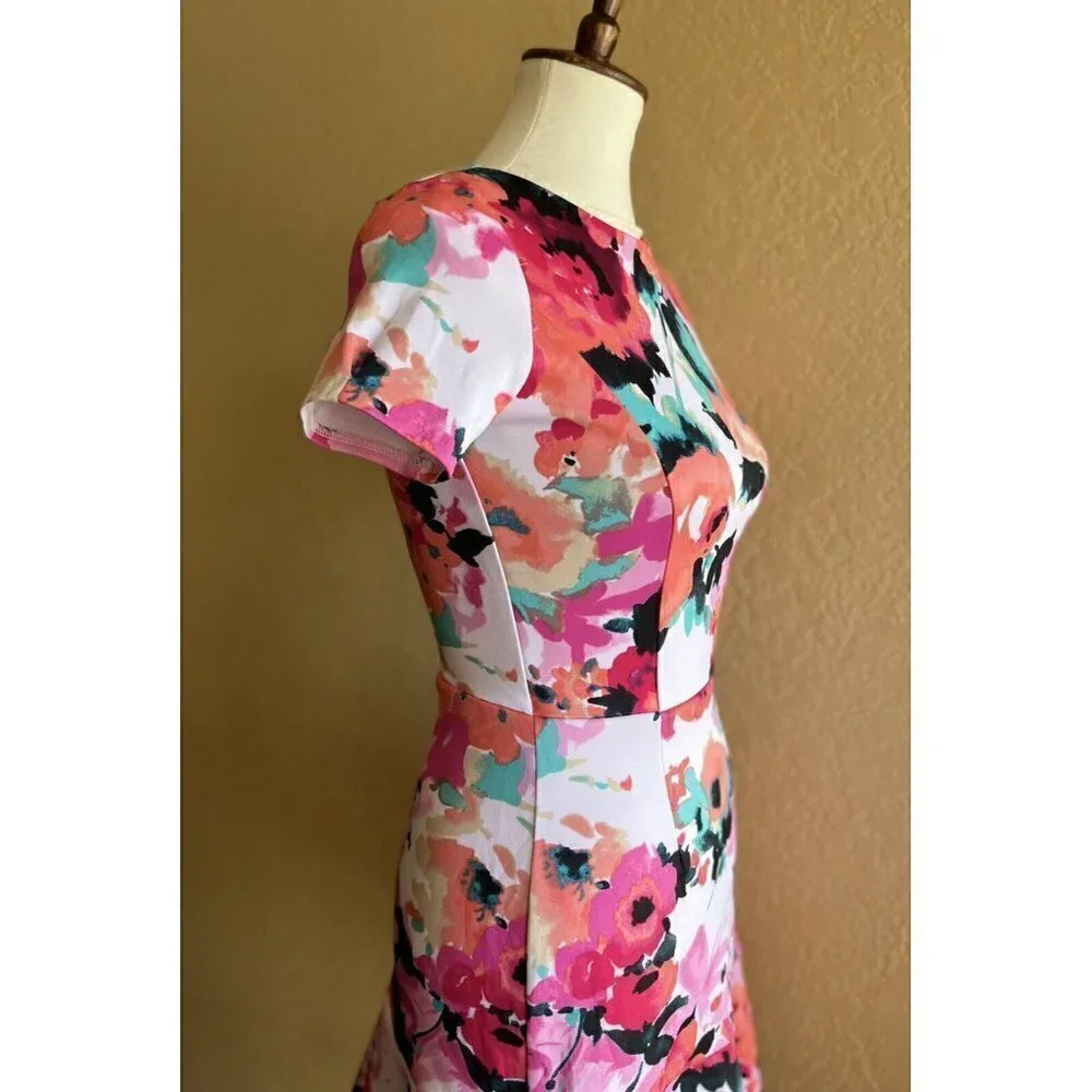 Love...ady Pink Floral Short Sleeve Ruffle Sheath Dress Size S NWOT - Picture 10 of 12